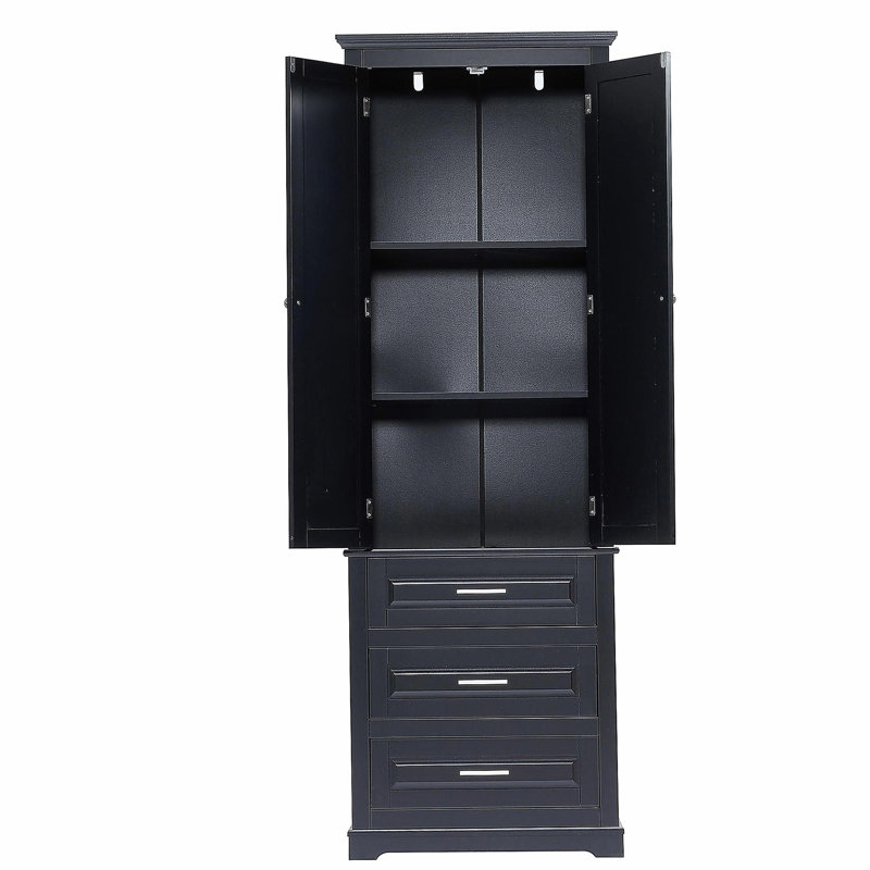 Grande armoire de rangement avec trois tiroirs pour salle de bain / bureau, noir (ancien SKU: WF299282AAB)
