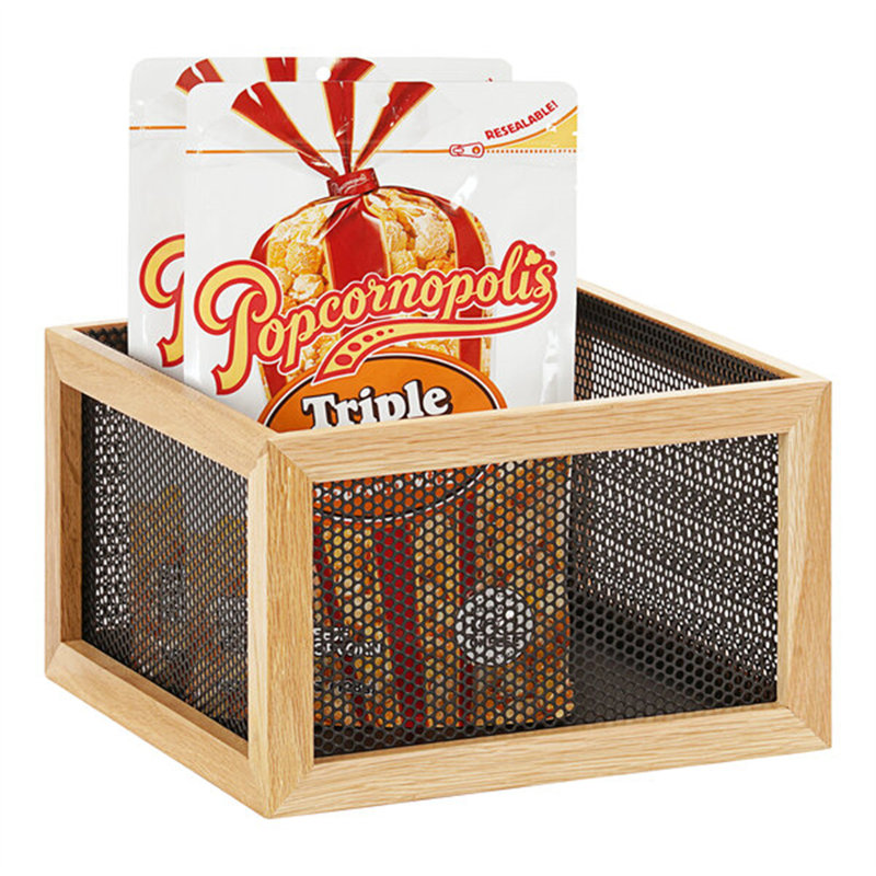 Cal-Mil Camden Black Metal / Oak Wood Reversible Display Riser 22906-4-115 WS-211229064115, 6.65" H x 11.4" W x 11.4" D