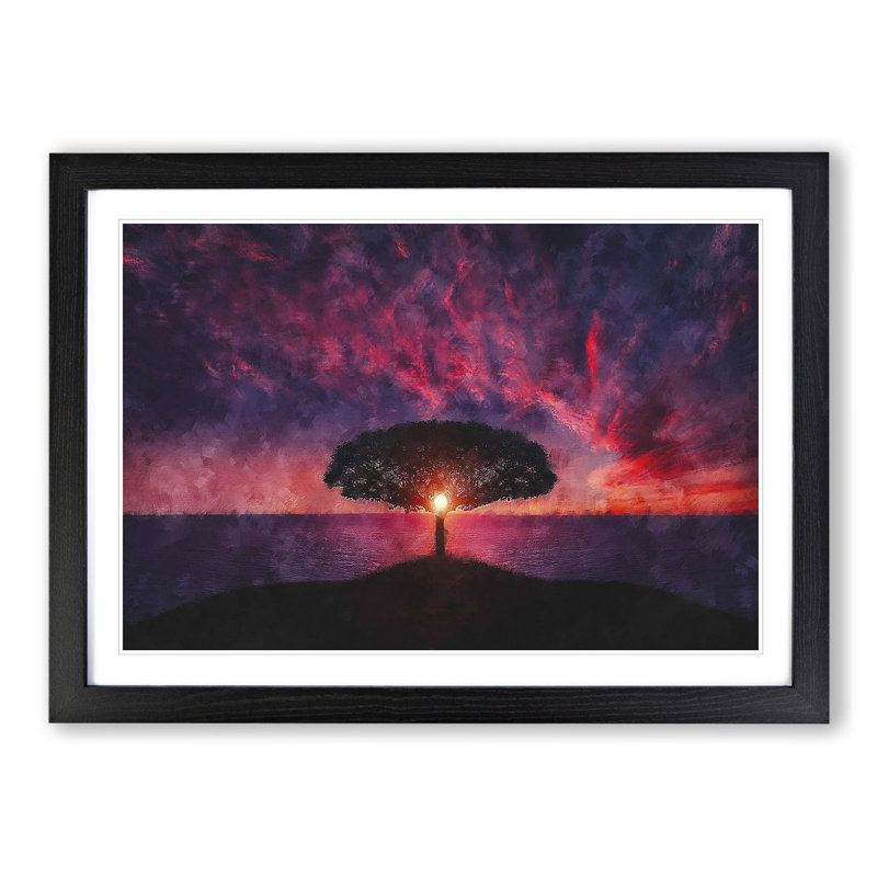Tree at Sunset Vol.1 - Picture Frame Graphic Art, 27cm H x 36cm W x 2cm D, Black