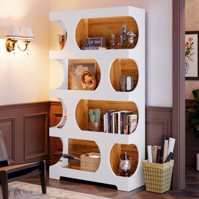 71" Tall Bookcase, 4-Tier S-Shaped Bookshelf