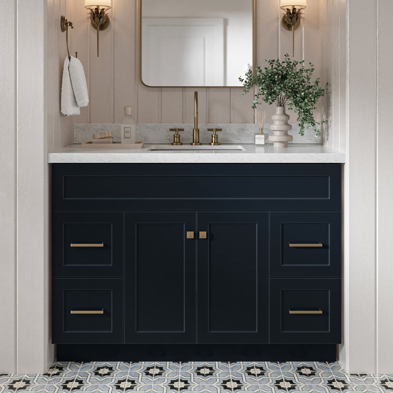 Hamlet 49'' Single Bathroom Vanity with Carrara Marble Top, Midnight Blue