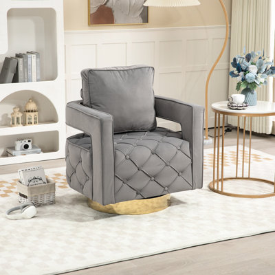 Fauteuil rotatif à 360 degrés en velours. , Bouton, pour un fauteuil de bureau moderne. Rotation, maison et utilisation confortables