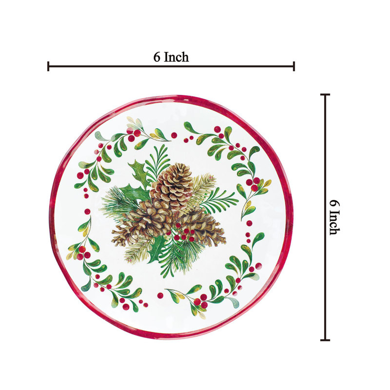 Pinecones Print Round Melamine Salad/Dessert Plates Set