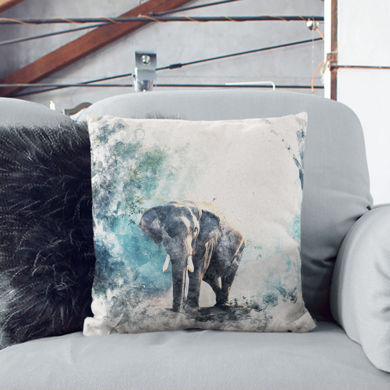 Elephant Roaming in a Forest Cushion with Filling, 55cm H x 55cm W x 20cm D