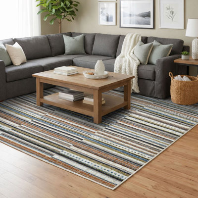 Thane Modern Stripe Multi Plush Washable Area Rug – Coda Collection