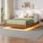 Natural Floating Bed Frame With Led Lights, Modern Fluted Oak Platform Bed Frame Floating, Heavy Duty Metal Slats, No Box Spring Required-1476148906-1476148908