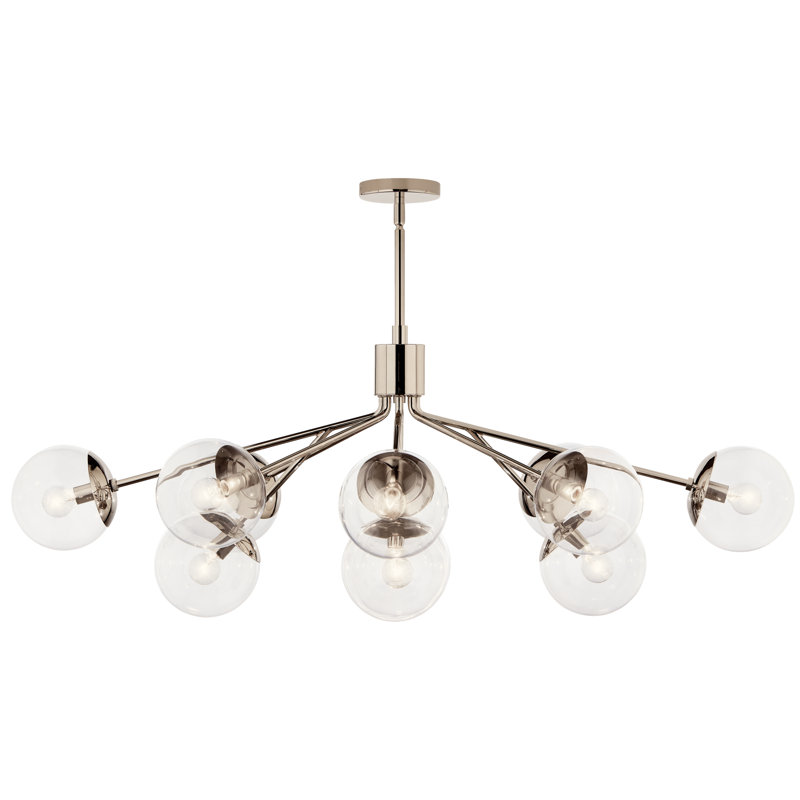 Lustre globe en acier à intensité variable , Nickel poli, 12, H 17,75 po x l 26,75 po x P 48 po