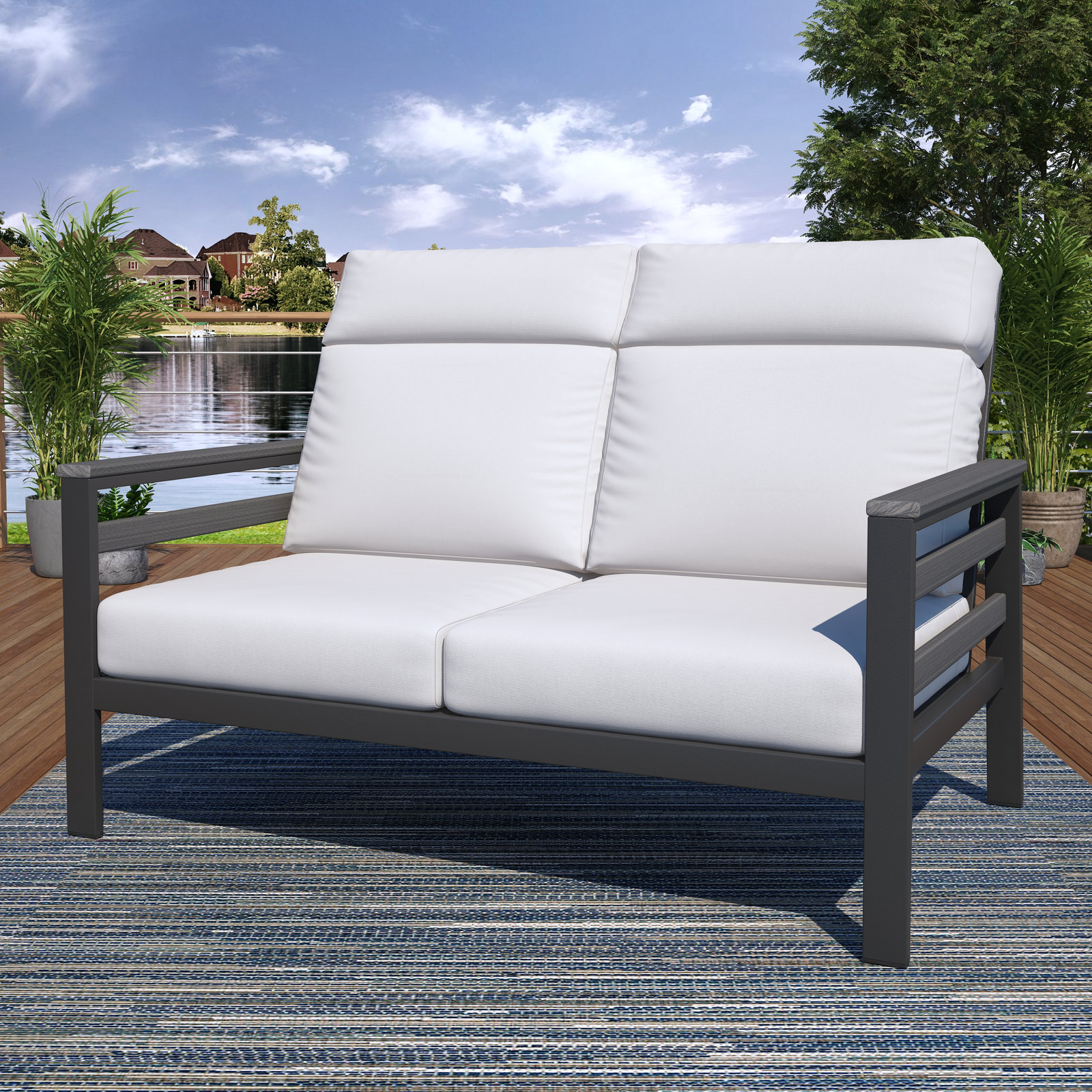 Townsend 55" Sunbrella® Patio Loveseat, Gray, Canvas White