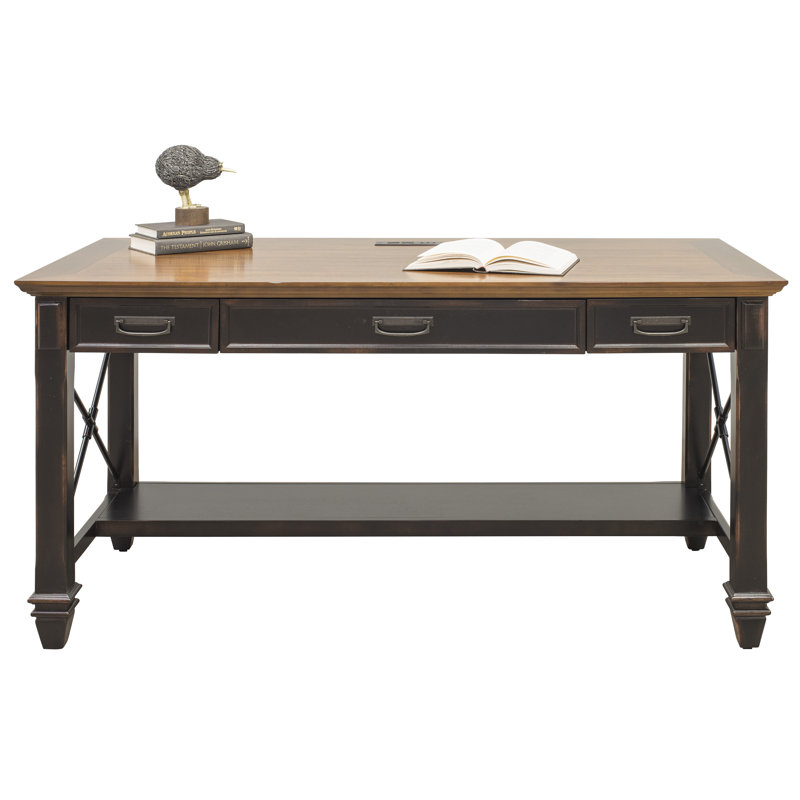Biarni Computer Desk with Power Outlet, Chestnut/Brown
