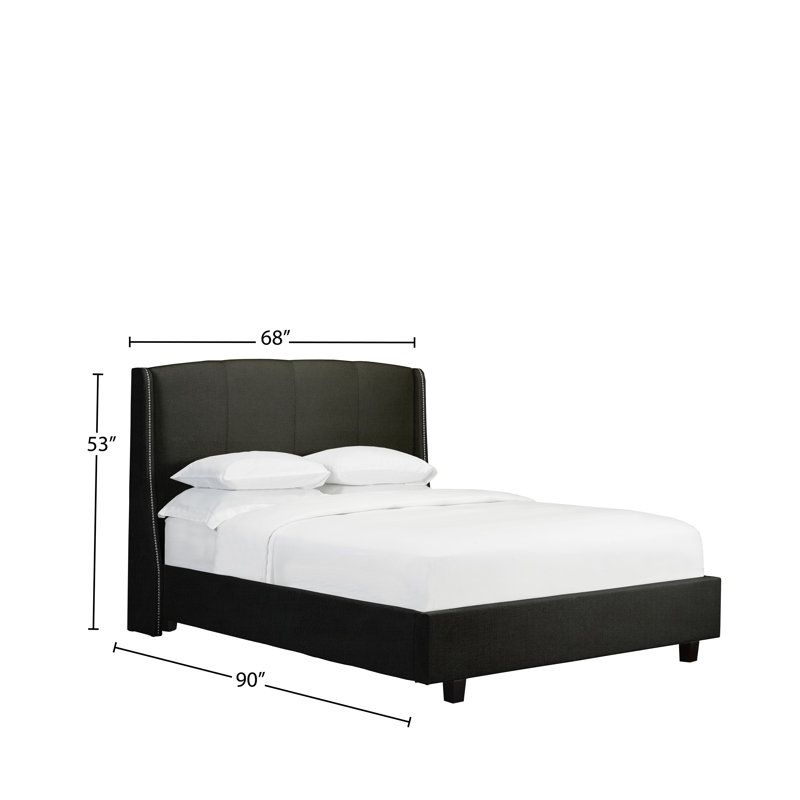 Lit plateforme tapissier Stonge, Cuir - Noir, Grand