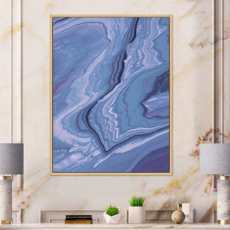 Marbre mauve luxueux, art fluide - œuvre d'art moderne sur toile, H 44 po x l 34 po x P 1,5 po, Cadre flottant brun