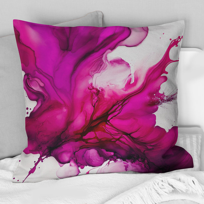 Ancien mystère in Viva magenta II - Coussin abstrait à encre liquide, Carré, 16" x 16"