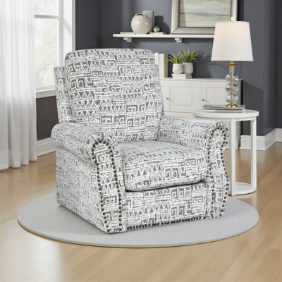 Cantara 38.5" Traditional Swivel Chair with Jacquard Fabric Upholstery, Elegant Nailhead Trim & 360-Degree Swivel Base