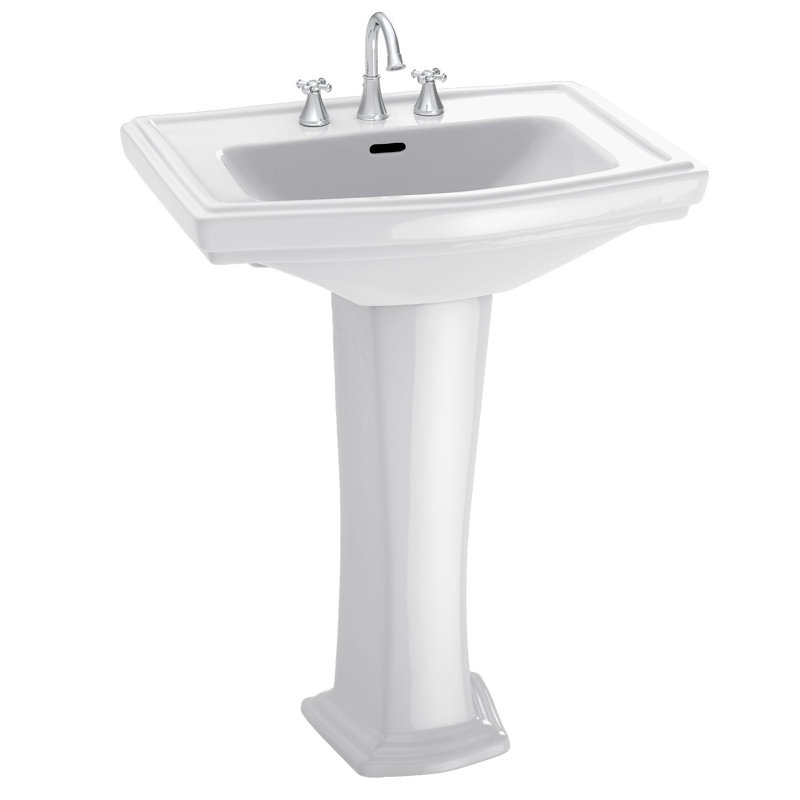 Clayton Ceramic 27" Pedestal Bathroom Sink with Overflow, Colonial White, 8" Centers