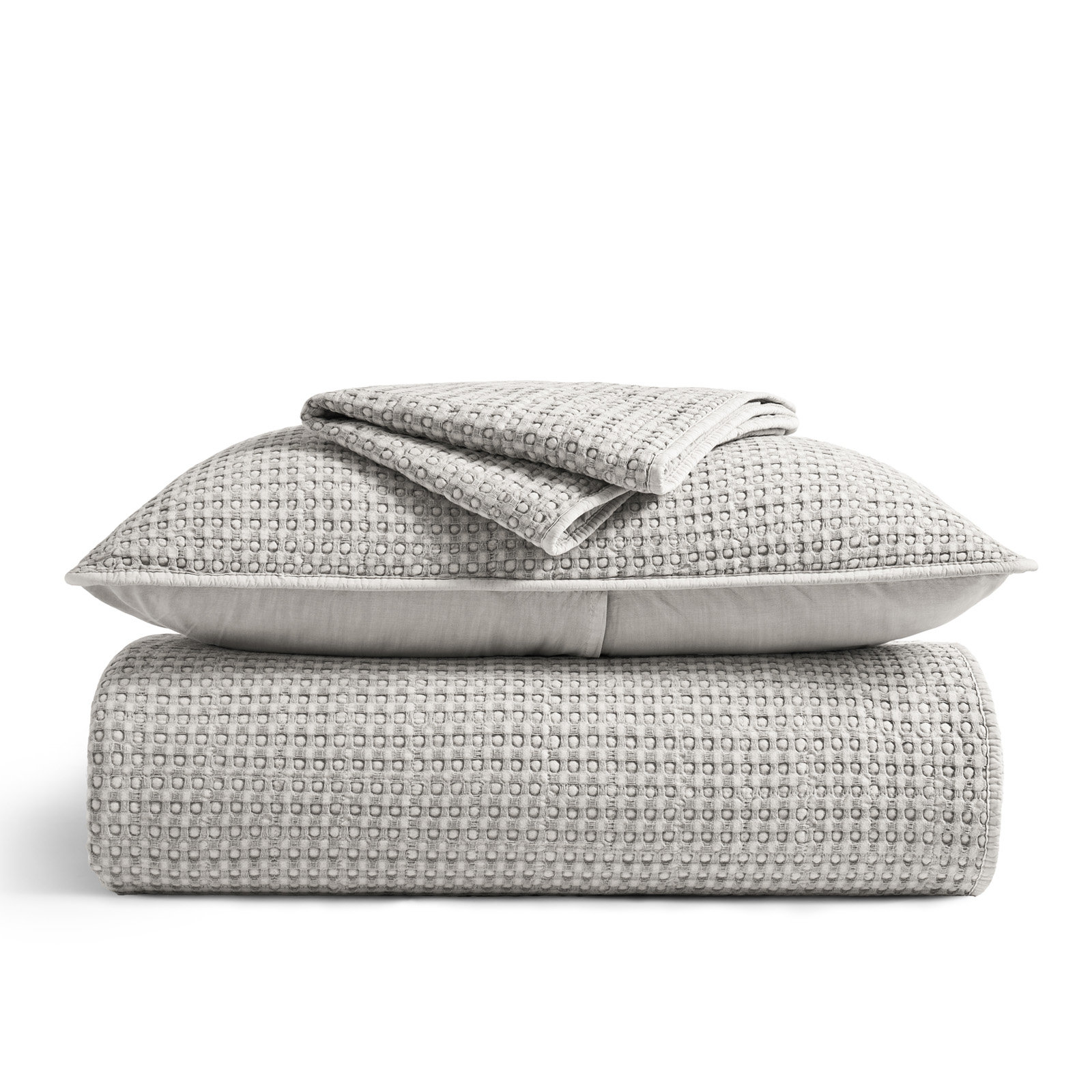 Waffle Cotton Quilt Set, Queen Quilt + 2 Standard Shams, Misty Gray