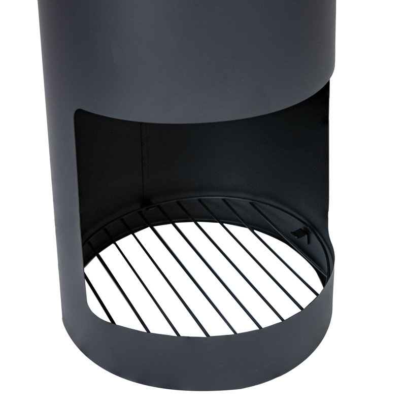 59" Black Finish Steel Outdoor Chiminea Fire Pit with Built-In Log Holder