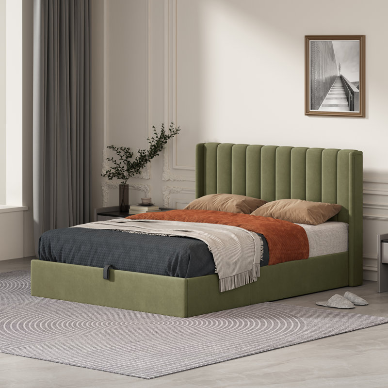Lit plateforme avec rangement Daizia, Grand, Pistache