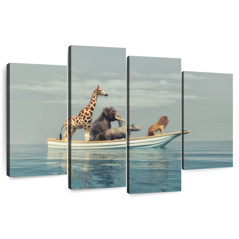 Animaux de safari sur un bateau, H 27 po x l 43 po