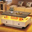 Table basse Farmhouse à DEL avec tiroirs de rangement et éclairage multicolore, table de cocktail industrielle en bois avec tablette ouverte pour le salon