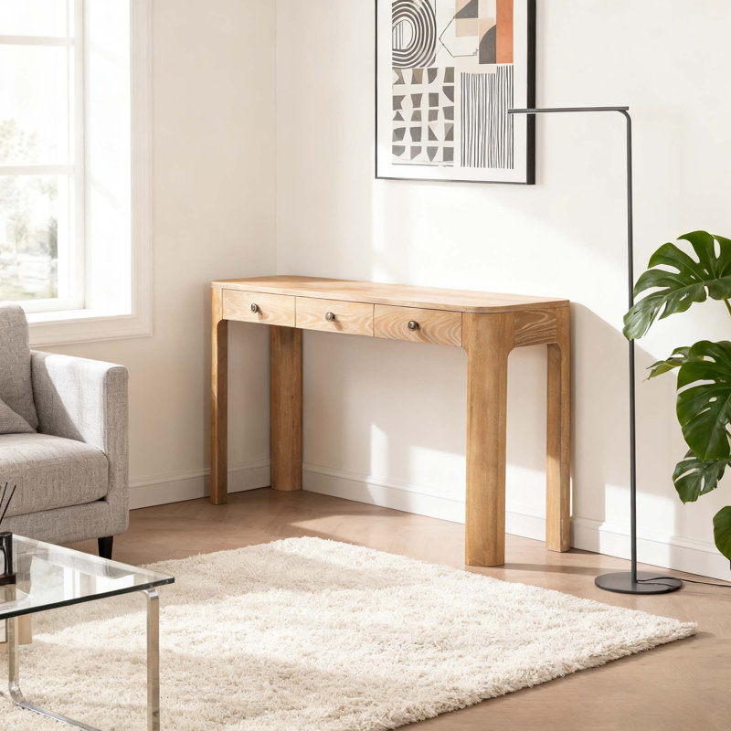 Entryway Table With 3 Concealed Drawers, Natural