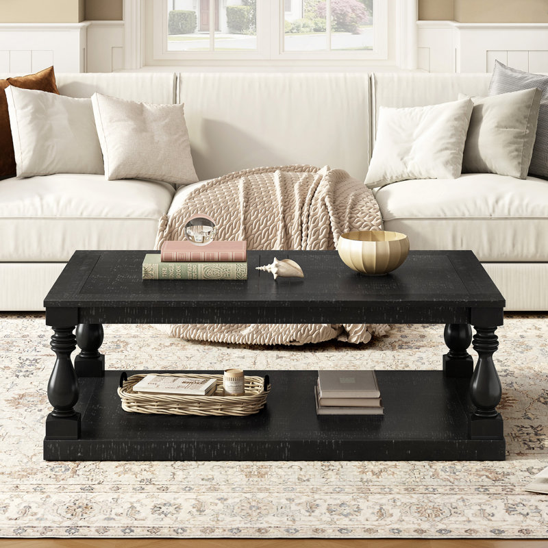 Table basse avec tablette de plancher, Noir, noir, noir, noir