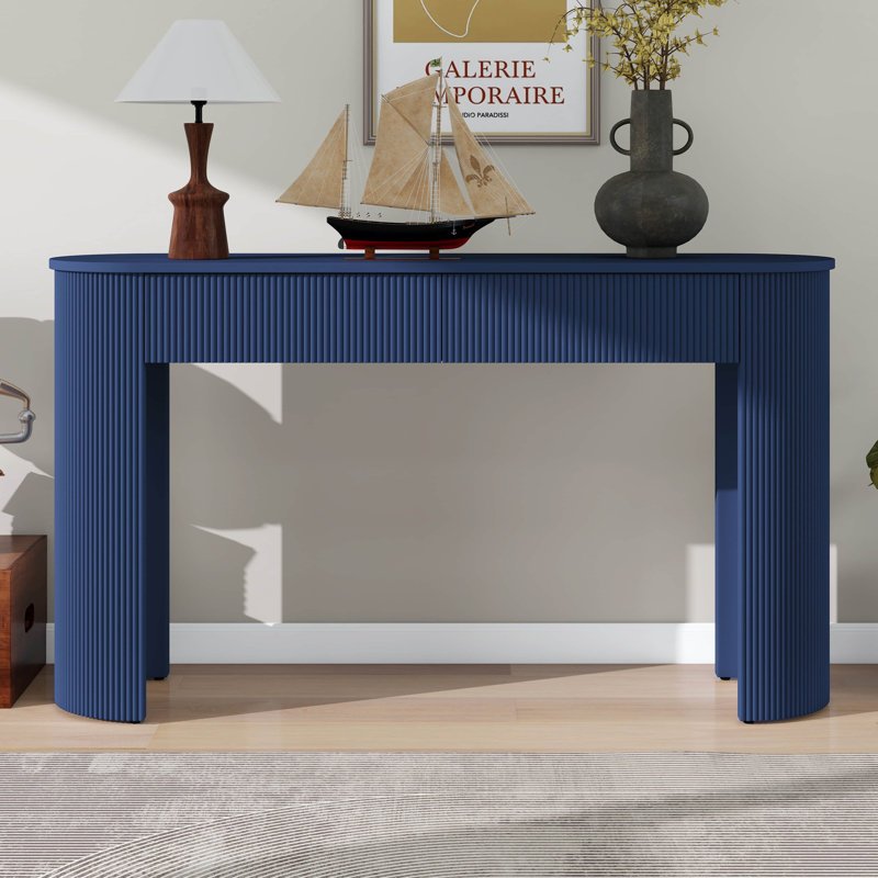 Table d'entrée polyvalente avec design cannelé, console moderne avec plateau ovale et 2 tiroirs pour le hall d'entrée, salon