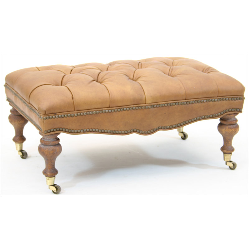 Leather Ottoman, Croc Gator Brown, Brushy Bayou, Old Gold E