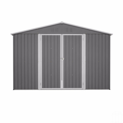 Remise de rangement extérieure 10 x 10 pi, grande remise à outils en métal avec structure à cadre actualisée et portes verrouillables, remise de jardin