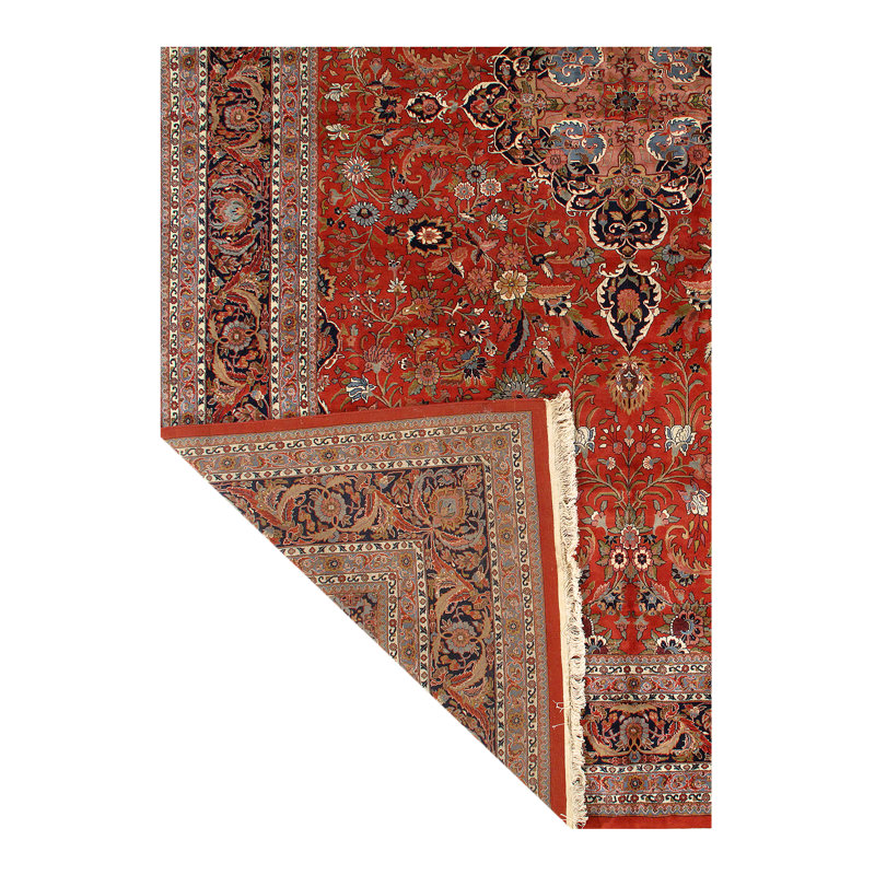 Tapis persan orange / brun noué à la main de conception unique 12 pi x 17 pi Kashan