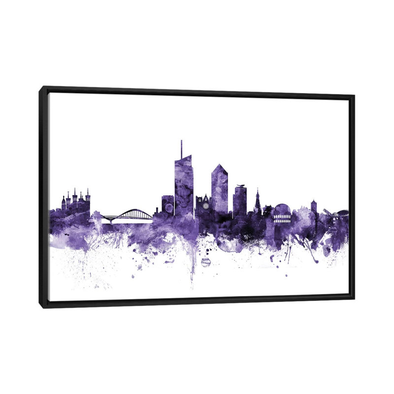 «Lyon, France Skyline» par Michael Tompsett, impression sur toile tendue, H 40 po x l 60 po x P 1,5 po, Toile avec cadre noir