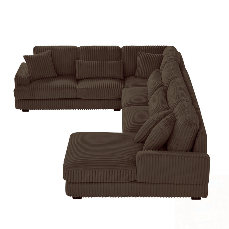 U-Shaped Corduroy Sectional Sofa With A Chaise Lounge, Brown