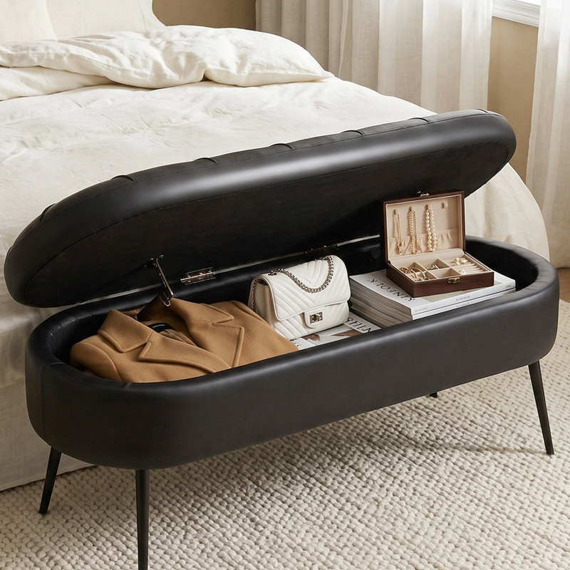 Banc de rangement de 43,7 po Mid-Century, Black