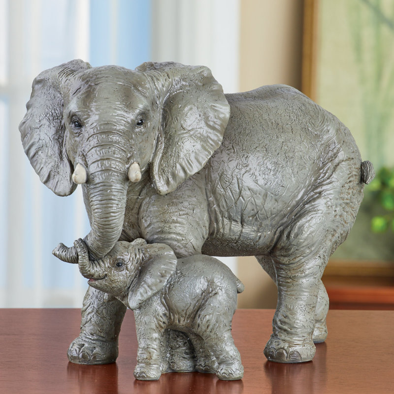 Hand-Painted Gray Resin Elephant Figurine Set