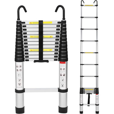 Aluminum Telescoping Ladder with 2 Triangle Stabilizers, 330LB Capacity Collapsible Extension Ladder for Home RV Outdoor Work, Multi-Purpose Lightweight Portable Ladder