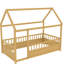 Lit simple naturel avec structure haute en bois et clôture, structure en pin, structure stable, amusante pour-1536946228