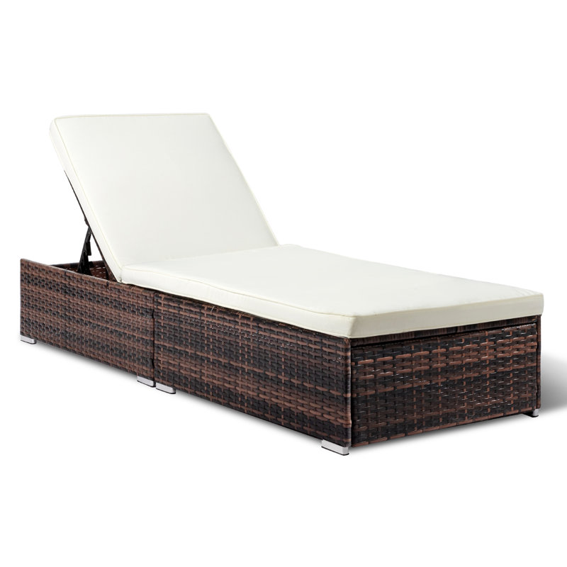 Outopee Wicker Patio Chaise Lounge with Cushion, Brown
