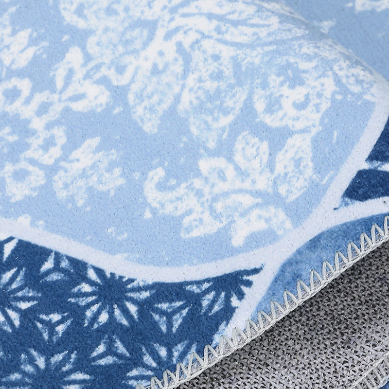 Washable Area Rug, Geometric Trellis Low Profile Non Slip Foldable Indoor Carpet, Chenille Polyester, Blue Tone, 8'x10', Blue