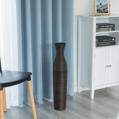 Grand vase de sol décoratif moderne en forme de trompette déchirée, brun, 27,5 pouces