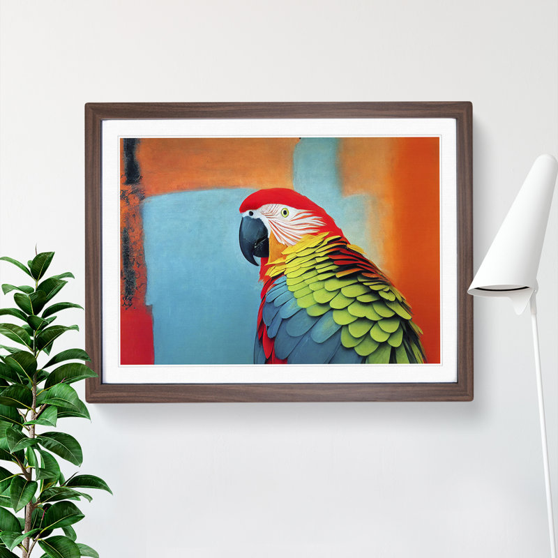 Stimulating Parrot - Framed Print, 25cm H x 34cm W x 2cm D, Walnut Framed