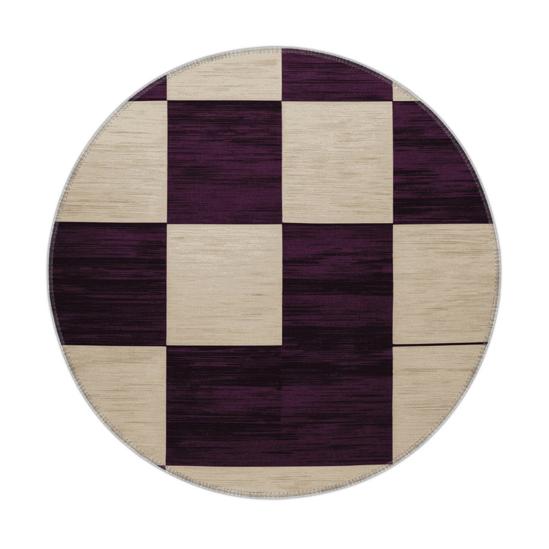 Checkered Beige Indoor and Outdoor Area Rug, Rectangle 5' x 7'