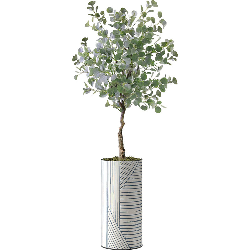 Arbre artificiel dans un pot de fleurs moderne, faux arbre en soie d'eucalyptus (décoration en pot et arbre), Rayure