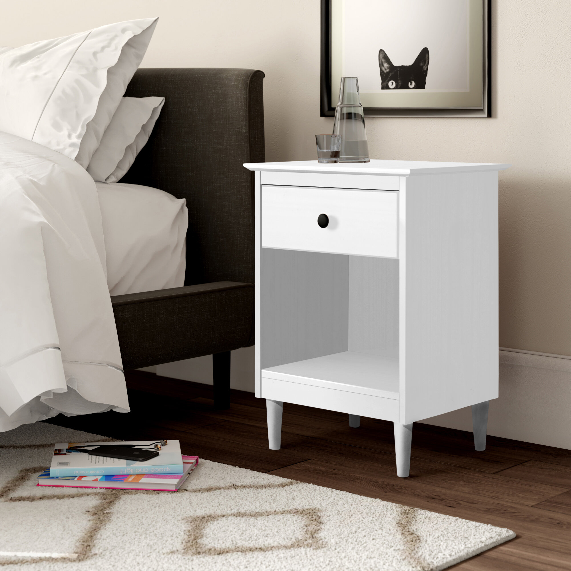 Alisa Night Stand Bedside Table Side Tables Bedroom Wooden Night Stands Bed Side Table/Night Stand Small Nightstand with Drawer and Shelf Bed Stand