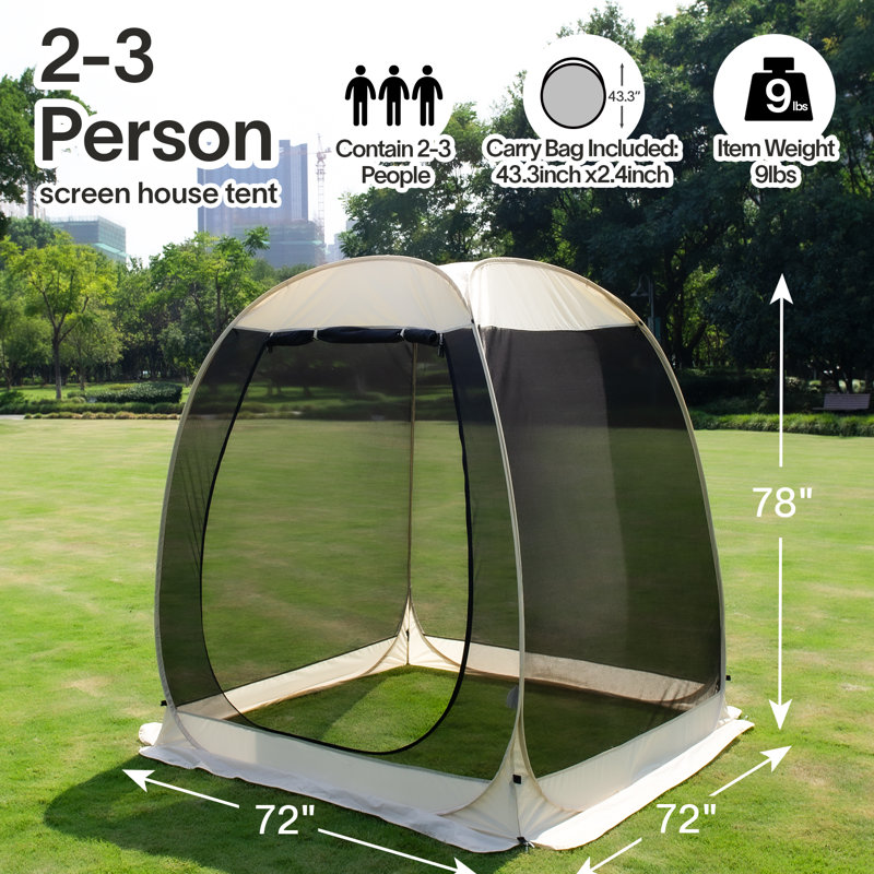 Beige Fiberglass 6' x 6' Pop Up Patio Gazebo with Screen Room