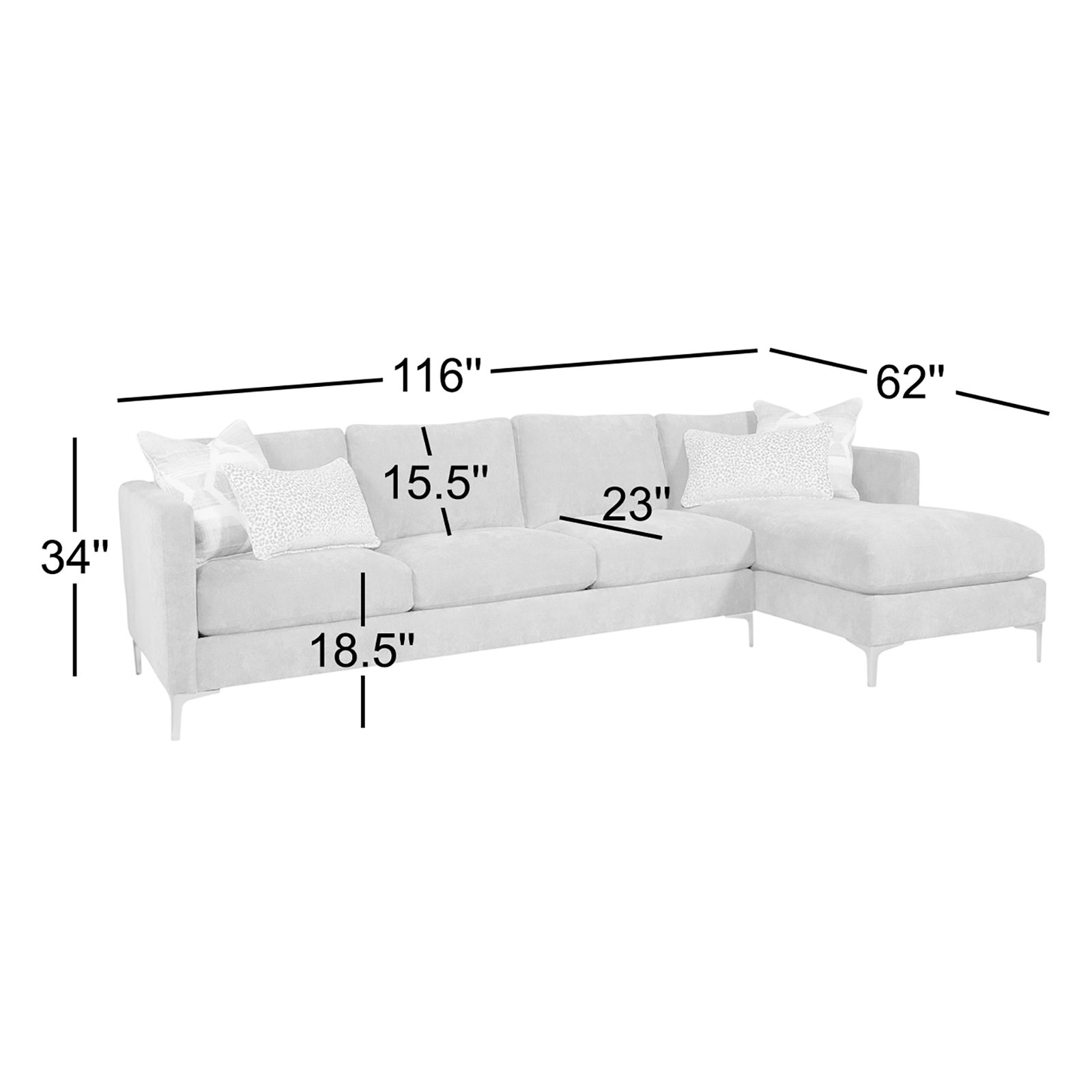 Upholstered Chaise Sectional, Right Hand Facing, Elite Ash; 0321-83