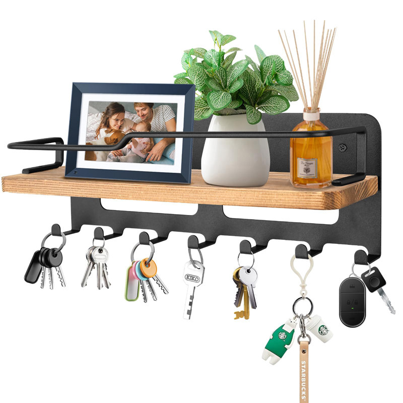 Wall Organizer with Key Hooks, Black
