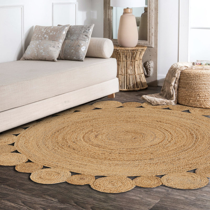 Tapis rond à motif géométrique brun, Rond 4 pi