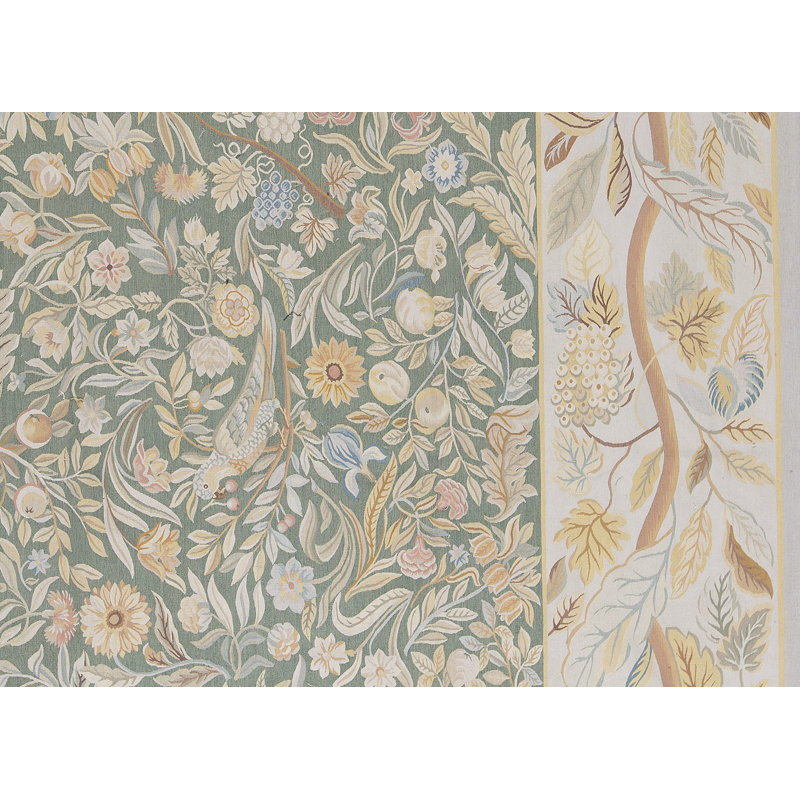 Hand-Knotted High-Quality Green and Ivory Area Rug