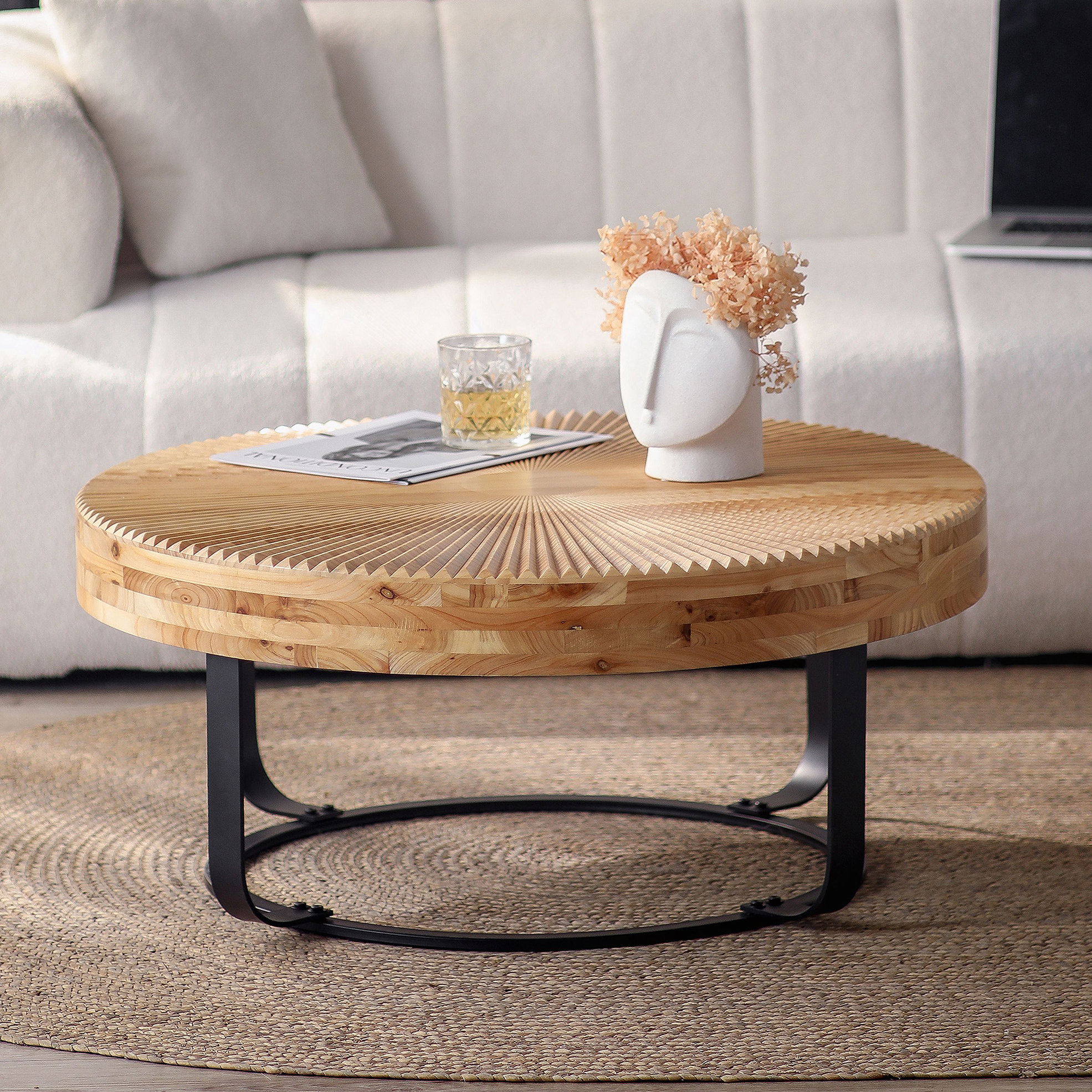 George Oliver Modern round coffee table Wooden carving pattern coffee ...