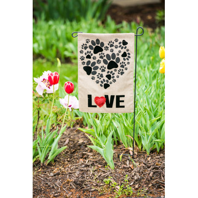 Drapeau de jardin en polyester 18 po x 12,5 po Paw Prints Heart
