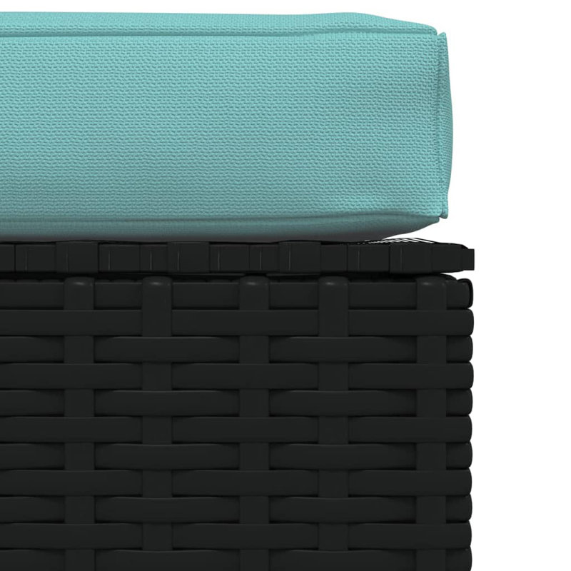 Outdoor Rattan Ottoman, Blue, Black